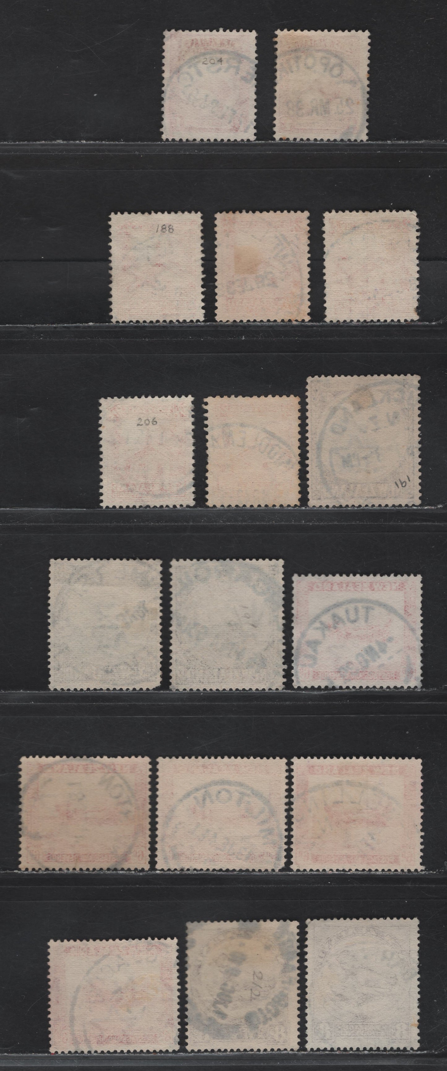 Lot 120 New Zealand (C) SG#578, 580, 583,d, 585,c, 586b 1d - 8d Scarlet - Sepia , 1936-1942 Pictorial Issue, 17 Fine/Very Fine Used Singles, Perfs 14x13.5, 14x14.5 & 14.5x14, 8d With Upright Wmk, Multiple Star & NZ Wmk, All With Readable Town Cancels.