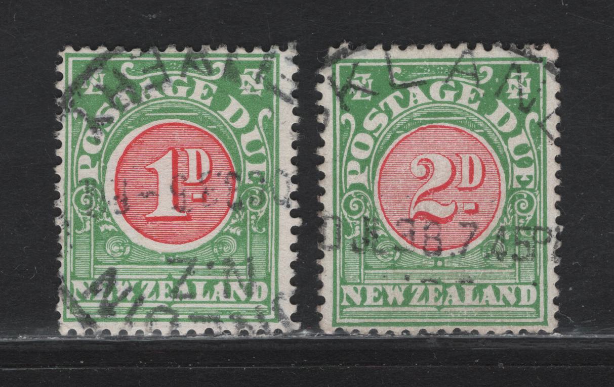 Lot 121 New Zealand (C) SG#D34, D39 1d - 2d Carmine & Yellow Green Numeral, 1925-1938 Postage Dues, 2 Fine/Very Fine Used Singles, Cowan & Wiggins-Teape Papers, Auckland & Dunedin