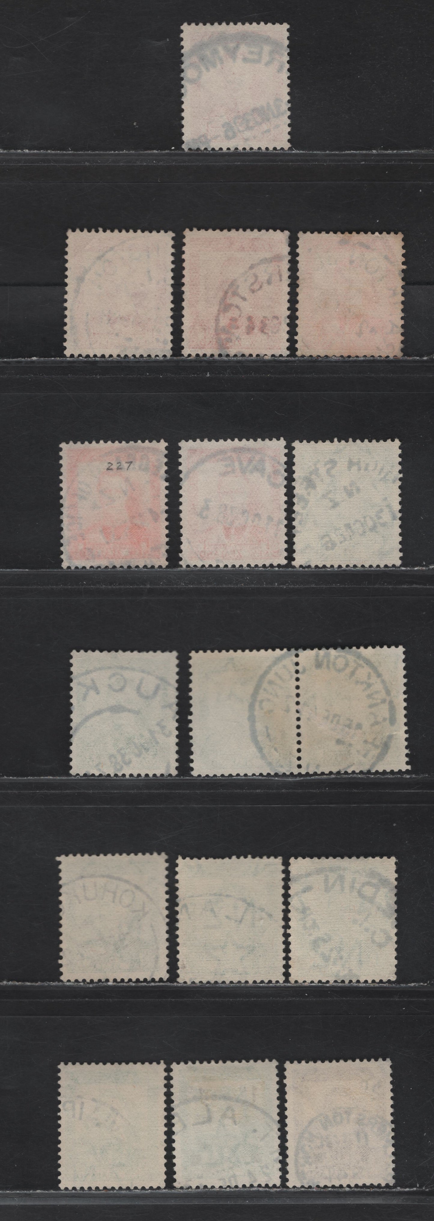 Lot 126 New Zealand (C)  SG#603,w, 605-606, 628-629 1/2d - 2d on 1.5d Green - Purple Brown King George VI, 1938-1944 KGVI Definitive Issue, 15 Very Fine Used Singles & Pair, SON Cancels, Includes 1 1/2d Green Booklet Stamp With Inverted Wmk
