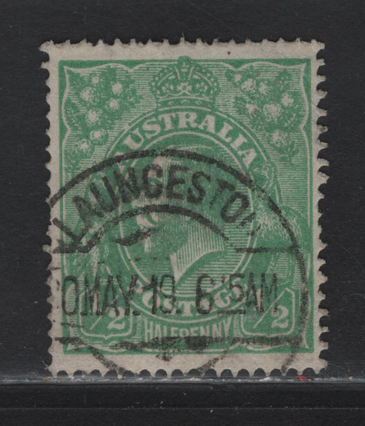 Lot 13 Australia (C)  SG#48 1/2d Green King George V, 1918-1920 KGV Head Issue, A Very Fine Used Single, Well Centered Example With SON May 20 1919 Launceston CDS