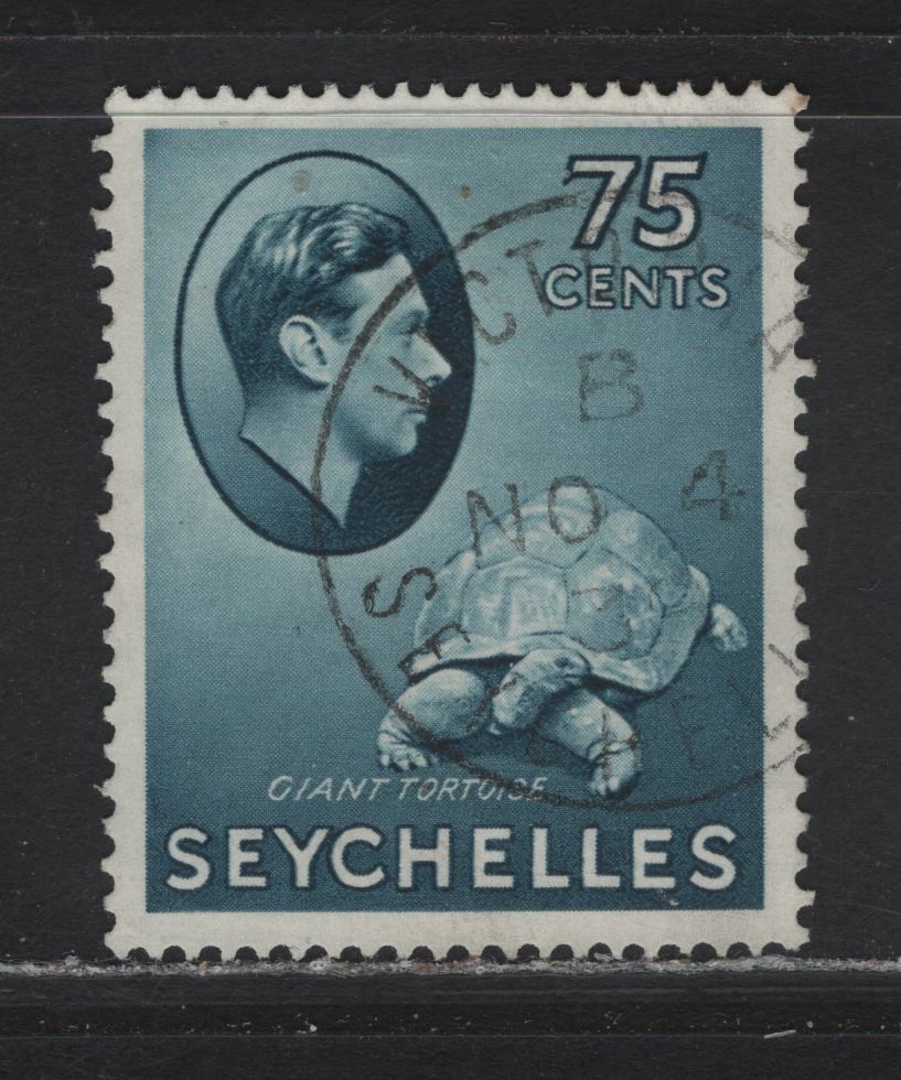 Lot 154 Seychelles (C)  SG#145 75c Slate Blue Giant Tortoise, 1938-1949 KGVI Photogravure Pictorial Issue, A Very Fine Used Single, SON Nov 4 1939 Victorian Cancel