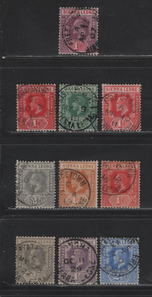 Lot 157 Sierra Leone (C) , 1904-1905 Edward VII Imperium Keyplate Wmk Mul. Crown CA & 1912-27 Crown & Scrips CA, 10 F&VF Used Singles All With SON Or Readable CDS Cancels Incl. Freetown, Waterloo, Patrol Post & Rokus