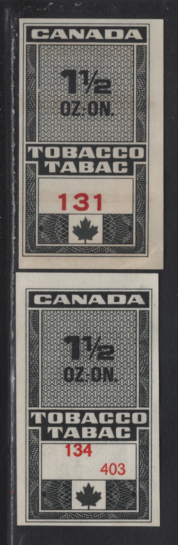 Lot 175 Canada (C) Ryan#RN302 1.5oz Black & Red Tobacco, 1971 Tobacco Issue, 2 Fine/Very Fine Unused Singles, 2 Different Control # Fonts, Which May Be The Difference Between BABN & CBN Printings