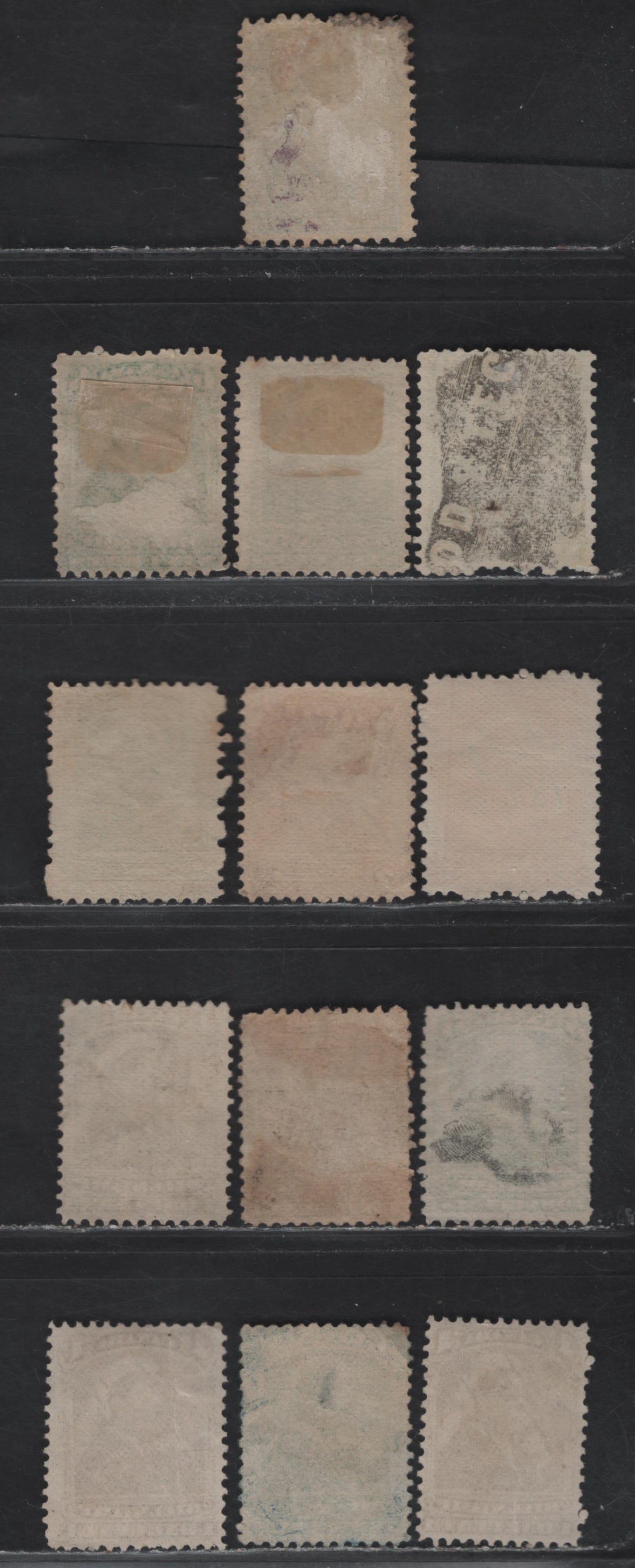 Lot 181 Canada Van Dam#FB37/FB49 1c - 30c Brown - Blue Queen Victoria, 1868 Third Bill Issue, 13 Very Good/Fine/Very Fine Used Singles, Perfs 12 & 11.5x12 On Different Papers