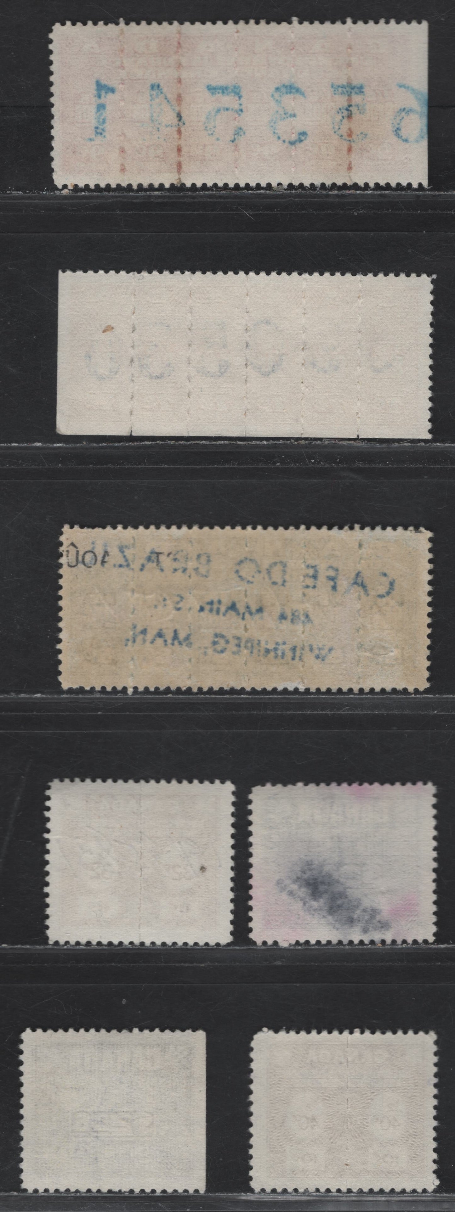 Lot 192 Canada Van Dam#FU32-FU34, FU39, FU51=FU52, FU74 84c - 40c Yellow - Brown , 1950-1960 Unemployment Insurance Issues, 7 Very Fine Used Singles