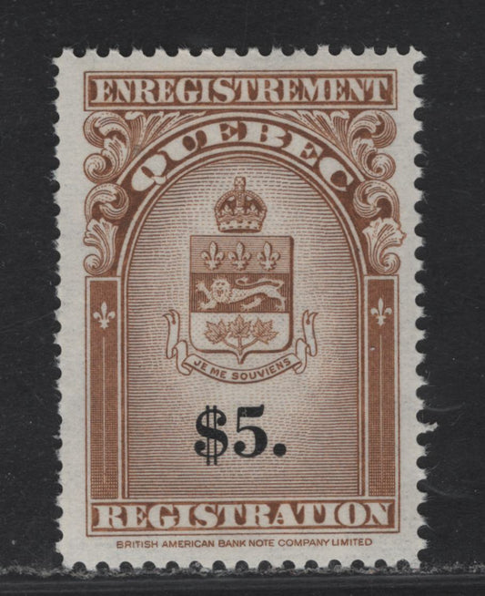 Lot 202 Canada (C) Van Dam#QR36 $5 Brown & Black Coat of Arms, 1962 Coat of Arms Issue, A FNH Single