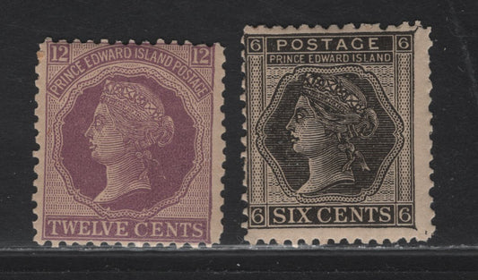 Lot 213 PEI (C)  #15-16 6c - 12c Black - Violet Queen Victoria, 1872 Cents Issue, 2 FNH Singles, Perf 12.25