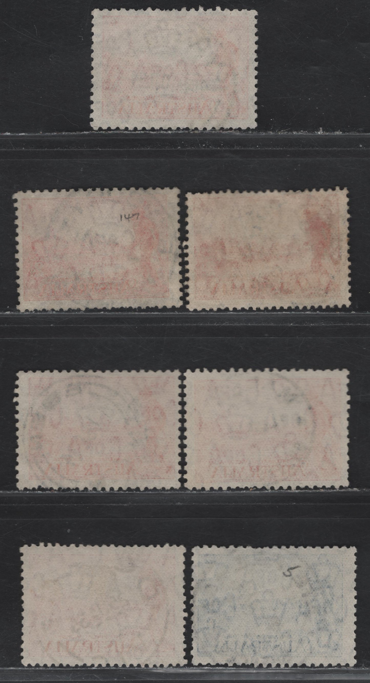 Lot 22 Australia (C)  SG#147-a, 148 2d - 3d Orange - Blue Centenary of Victoria, 1934 Centenary of Victoria Issue, 6 Fine/Very Fine Used Singles, Perfs 10.5 & 11.5, SON Town Cancels