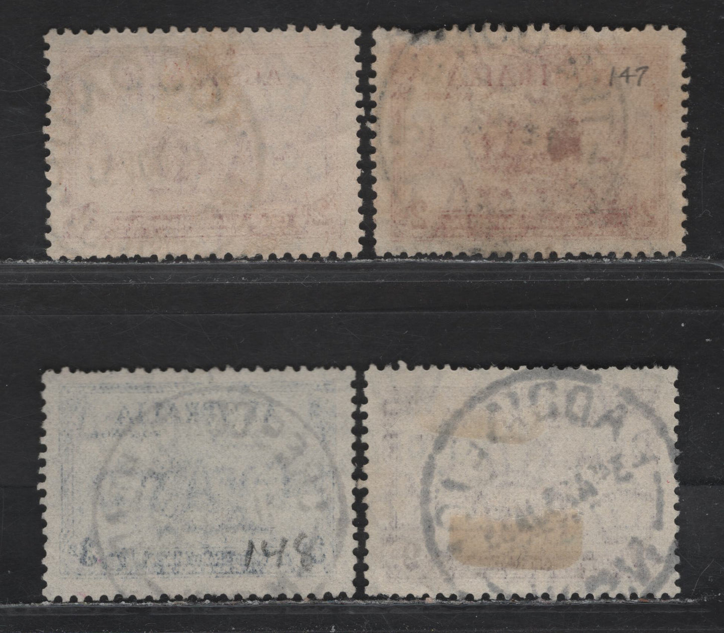 Lot 23 Australia (C)  SG#150-152 2d - 9d Carmien Red - Purple Macarthur, 1934 Macarthur Issue, 4 Fine/Very Fine Used Singles, SON Town Cancels Including Kojonup, WA, The Goms, QLD, Crescent Head NSW & Paddington NSW