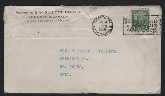 Lot 231 Canada 150 2c  Green King George V, 1928-1929 Scroll Issue , A Fine Domestic Cover With Full Colour Illustrated Front Showing Plant Of E.W Gillett Company