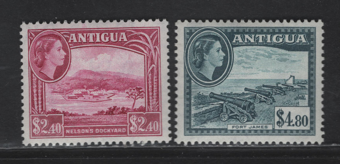 Lot 239 Antigua (C) SG#133-134 $2.40 Bright Reddish Purple - $4.80 Slate Blue, 1953-1962 Pictorial Definitives, 2 VFNH Singles
