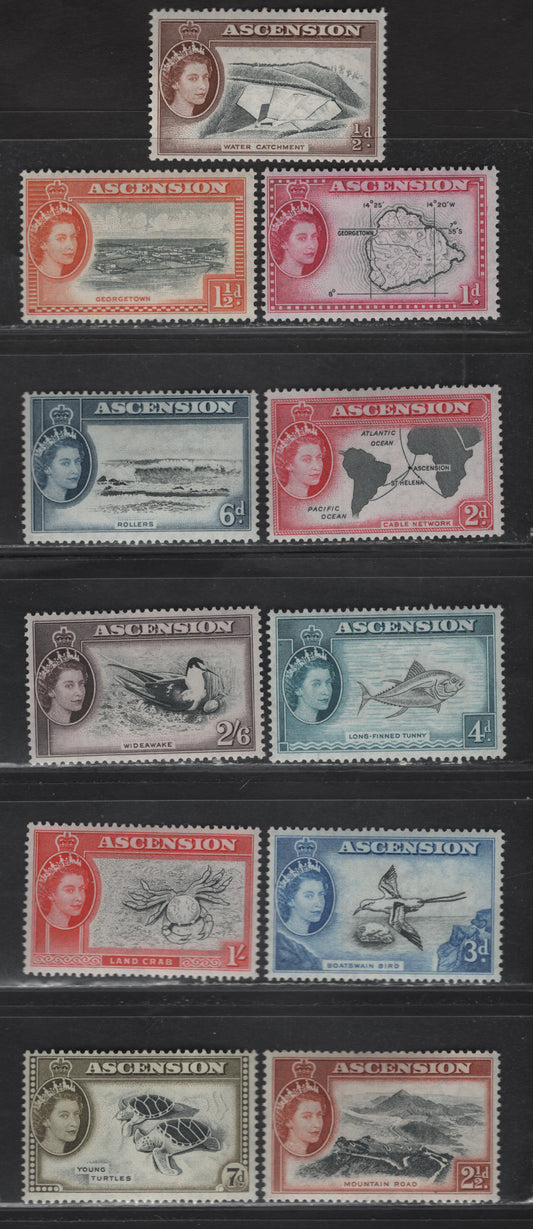 Lot 240 Ascension (C) SG#57-67 1/2d Black & Brown - 2 1/2d Black & Deep Dull Purple, 1956-1963 Pictorial Definitives, 11 F&VF OG Singles