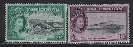 Lot 241 Ascension (C) SG#68-69 5/- Black & Blue Green & 10/- Black & Purple, 1956-1963 Pictorial Definitives, 2 VF LH&NH Singles
