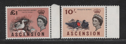 Lot 243 Ascension (C) SG#82-83 10/- & £1 Multi Coloured, 1963-1965 Bird Definitives, 2 VFNH Singles