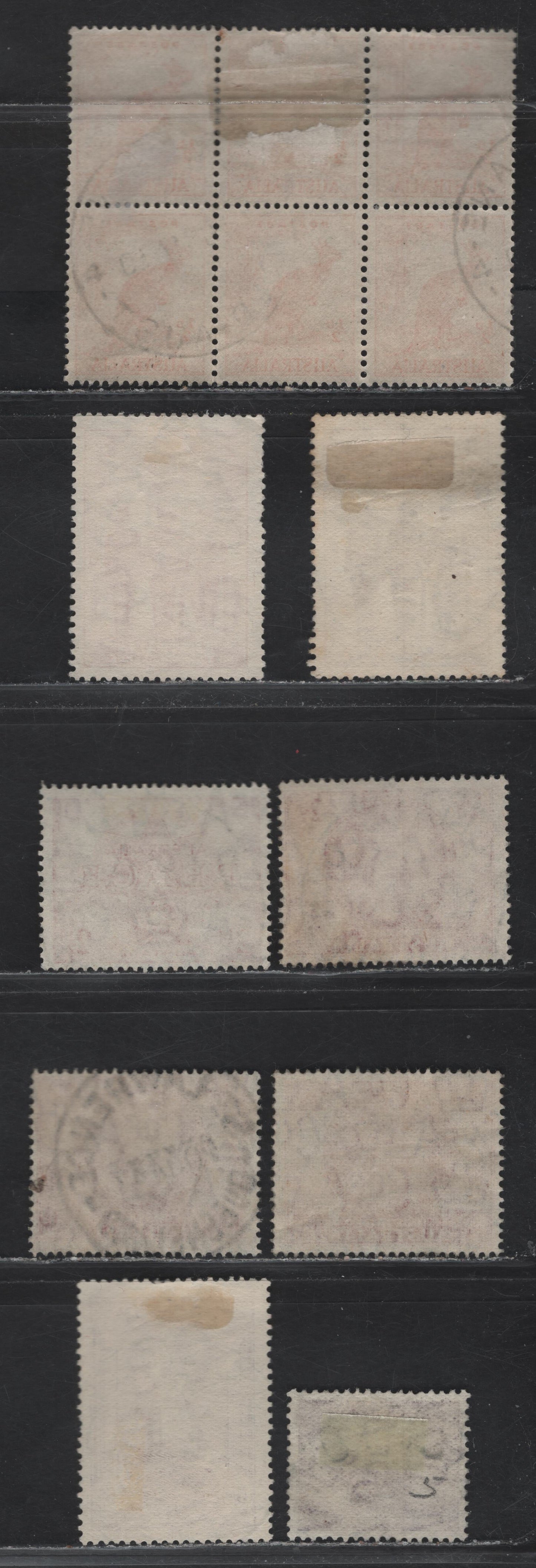 Lot 26 Australia (C)  SG#171, 176, 197, 199, 213, 216, 228 5d - 1/2d Purple - Orange Zoological, 1937-1949 Zoological Definitive Issue, 9 Fine/Very Fine Used Singles & Pane Of 6, Unwatermarked, SON Town Cancels