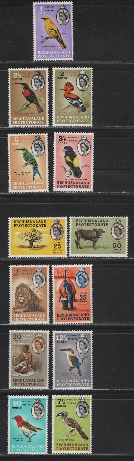 Lot 274 Bechuanaland Protectorate (C) SG168-181 1c-1r Multicoloured, 1961 Pictorial Definitives, 13 F & VF NH Singles