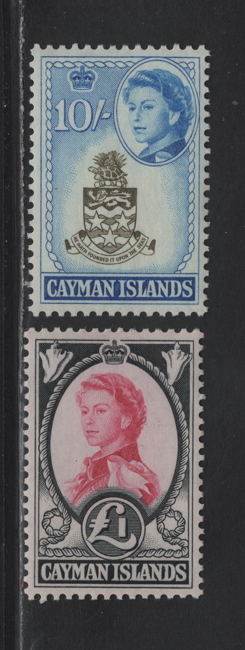 Lot 283 Cayman Islands (C) SG#178-179 10/- Olive & Blue, £1 Carmine & Black, 1962-1964 Pictorial Definitives, 2 VFNH Singles