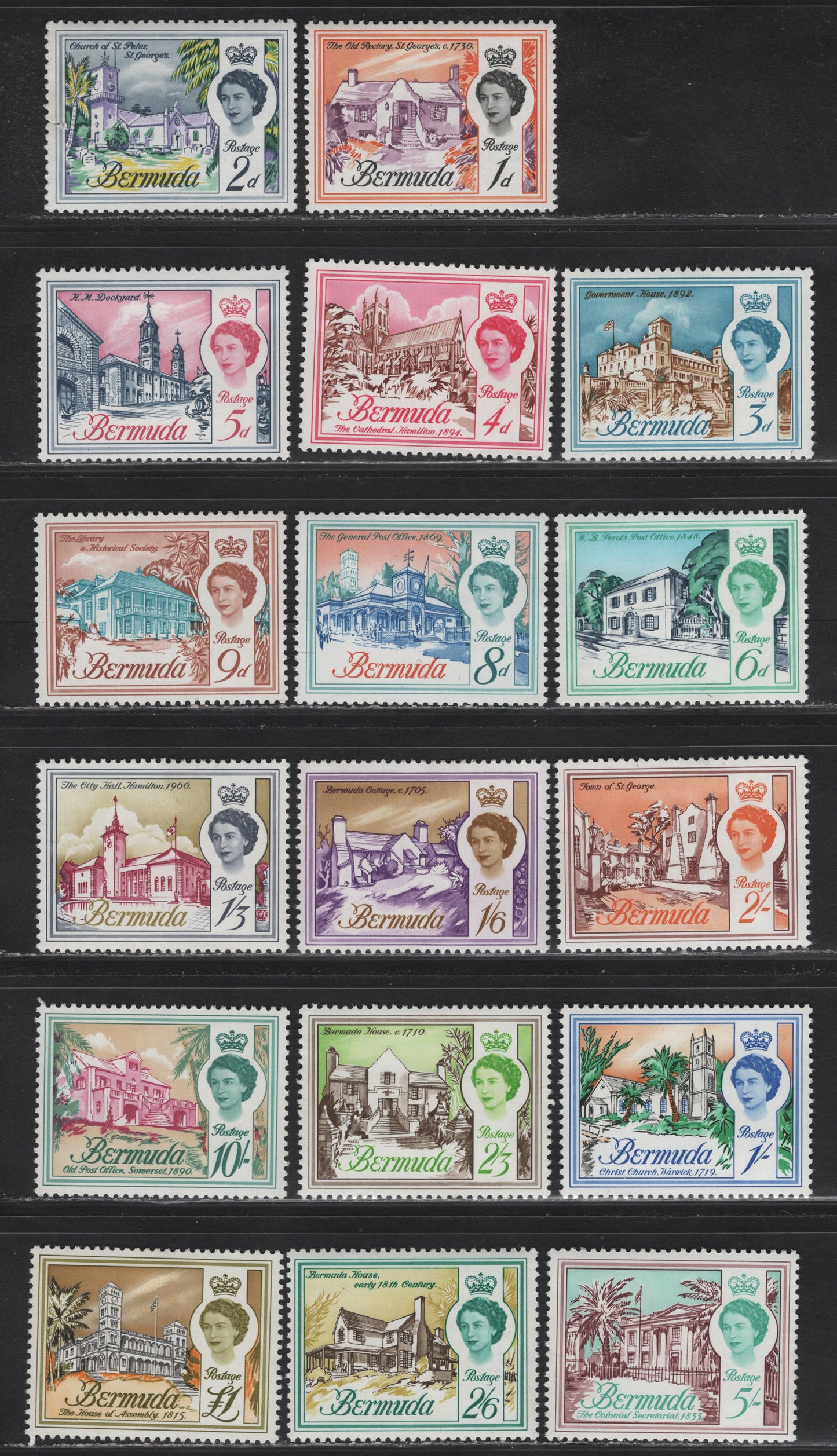 Lot 298 Bermuda (C) SG#163/179 1d - £1 Multicoloured, 1962-1968 Pictorial Definitives, 17 VFNH Singles Excludes The 10d