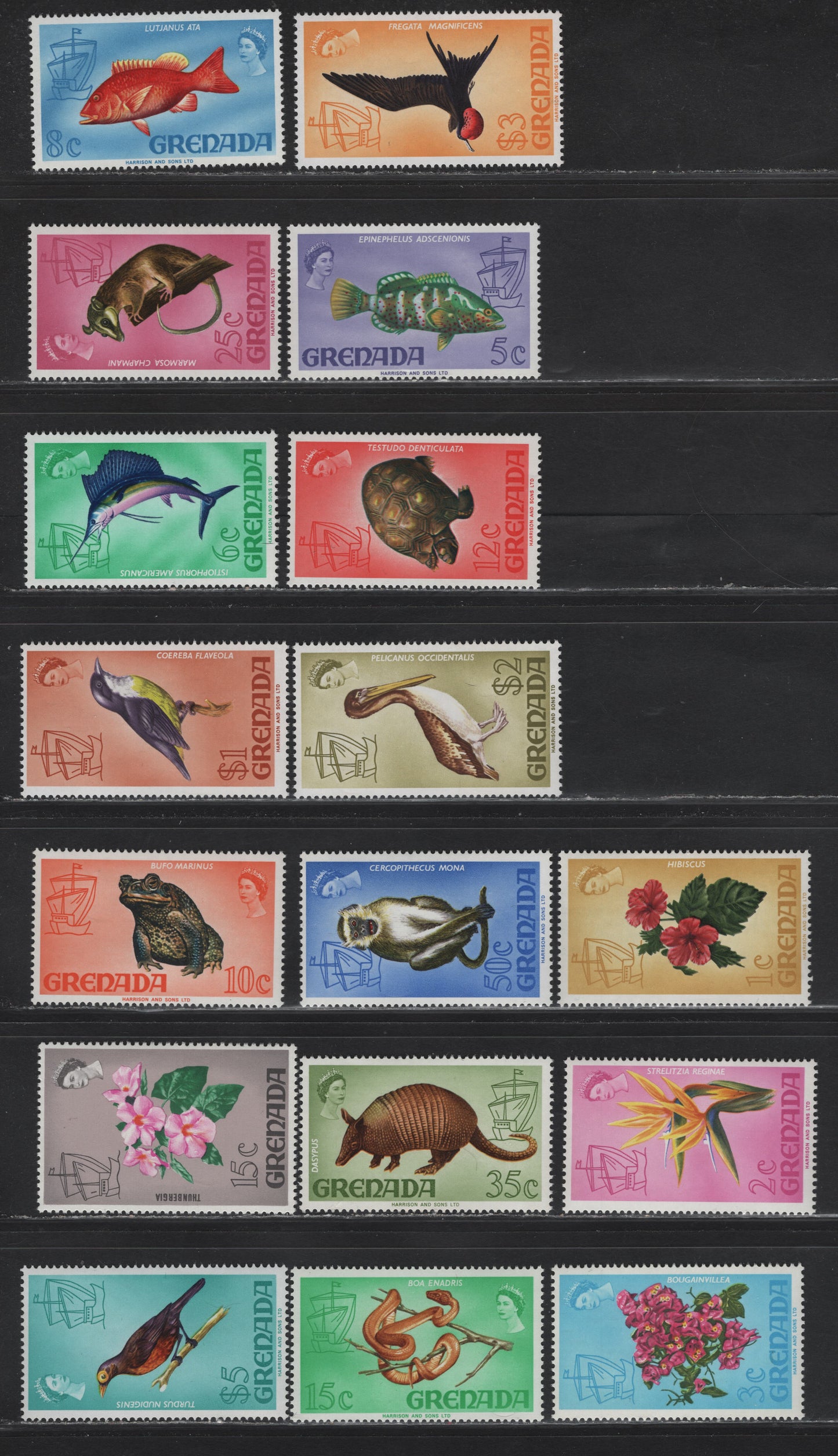Lot 306 Grenada (C) SG#306-321 1c-$5 Multicoloured , 1968-1971 Pictorial Definitives, 17 F & VF NH Singles