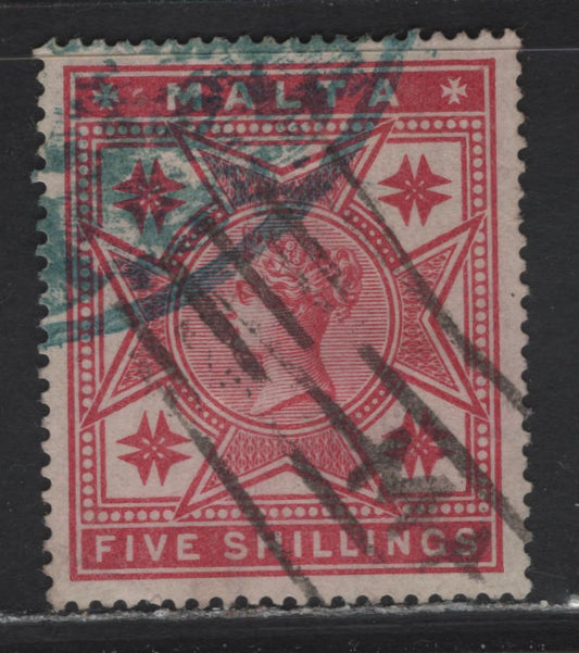 Lot 320 Malta (C) SG#30 5/- Rose Queen Victoria, 1886 Queen Victoria Definitive Issue, A Very Fine Used Single, High Value