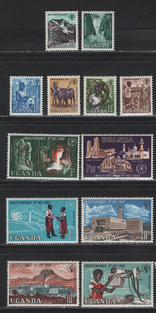 Lot 324 Uganda (C) SG#99-110 5c - 20/- Multicolored , 1962-1964 Independence Definitive Issue, 12 VFNH Singles