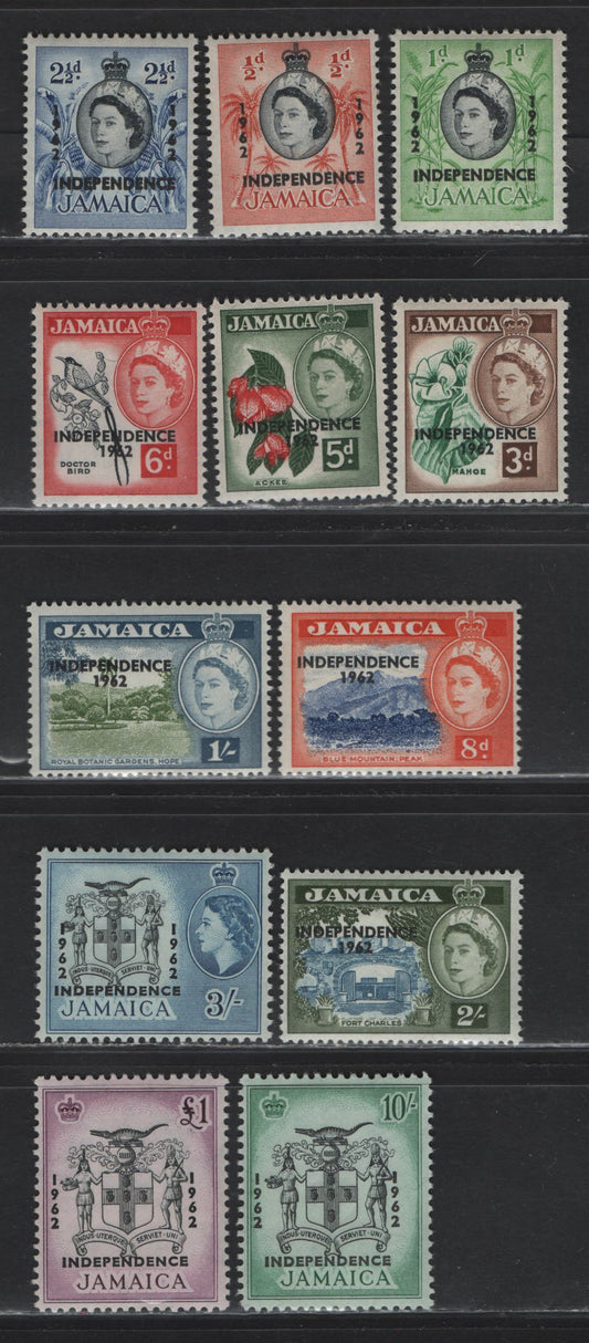 Lot 327 Jamaica (C) SG#181-192 1/2d - £1 Black & Deep Orange Red - Black & Purple , 1962 Independence Overprinted Pictorial Issue, 12 F/VFNH Singles, Some Minor Gum Toning On 10/- & £1