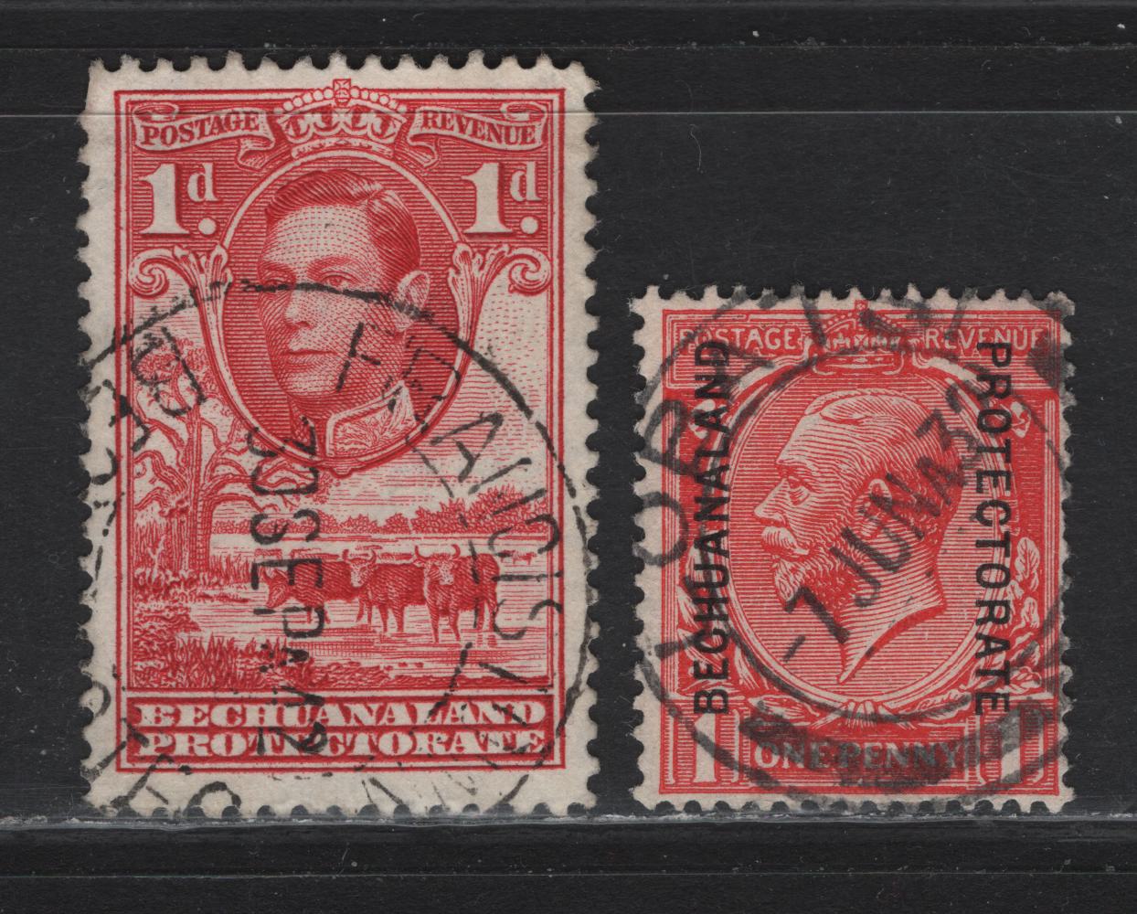 Lot 33 Bechuanaland Protectorate (C)  SG#92, 119 1d Scarlet 0 Red King George V & VI, 1925-1952 KGV Overprinted & KGVI Pictorial Issues, 2 Fine/Very Fine Used Singles, SON Lobatsi & Francistown Cancels