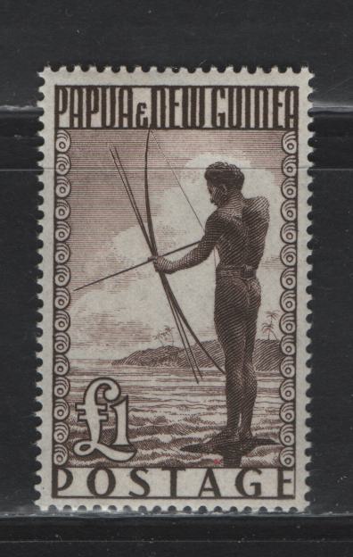 Lot 337 Papua New Guinea (C) SG#15 £1 Deep Brown , 1952-1960 Pictorial Definitives, A VFOG Single