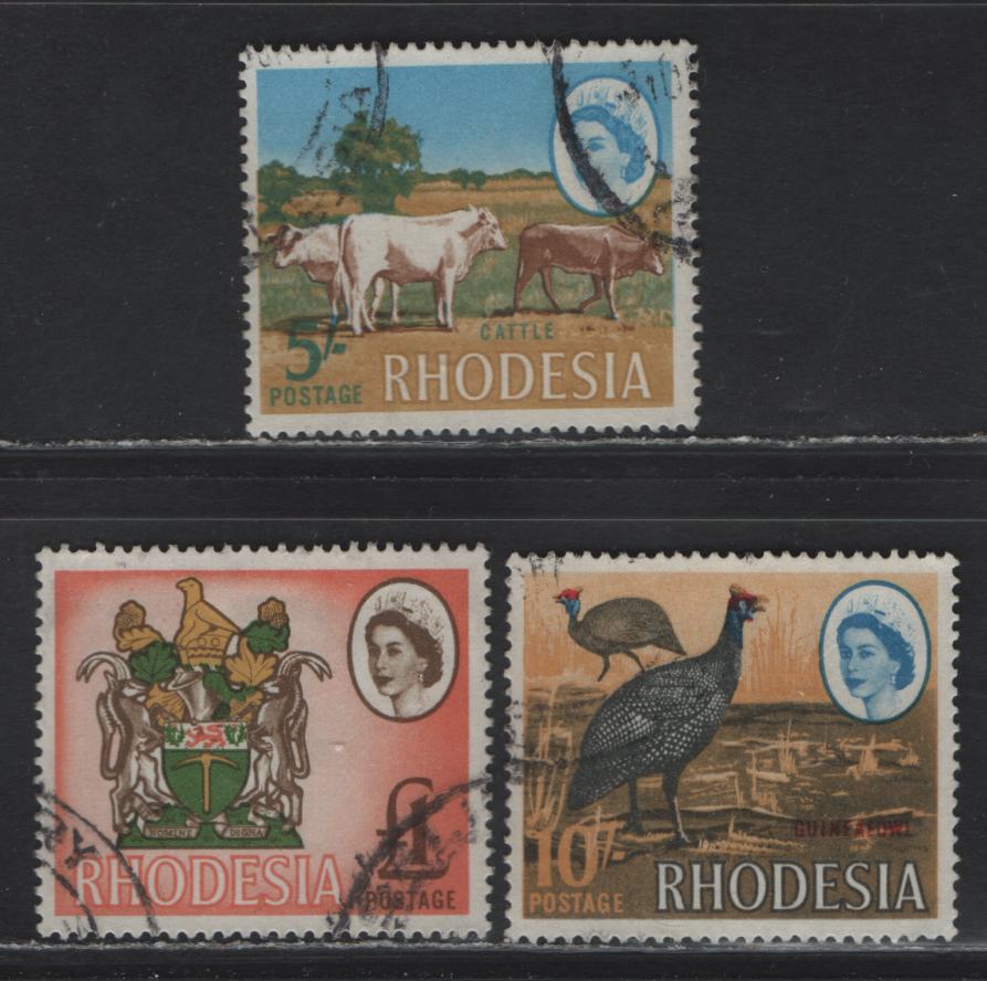 Lot 344 Rhodesia & Nyasaland (C) SG#405-407 5/- - £1 Multicolored , 1966-1968 Mardon Printings Of Earlier 1966 Pictorial Definitives, 3 Very Fine Used Singles