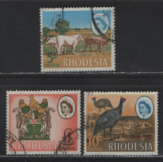 Lot 344 Rhodesia & Nyasaland (C) SG#405-407 5/- - £1 Multicolored , 1966-1968 Mardon Printings Of Earlier 1966 Pictorial Definitives, 3 Very Fine Used Singles