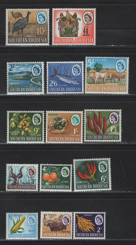 Lot 345 Southern Rhodesia (C) SG#92-105 1/2d - £1 Multicolored , 1964 Pictorial Definitive Issue, 14 VFNH Singles