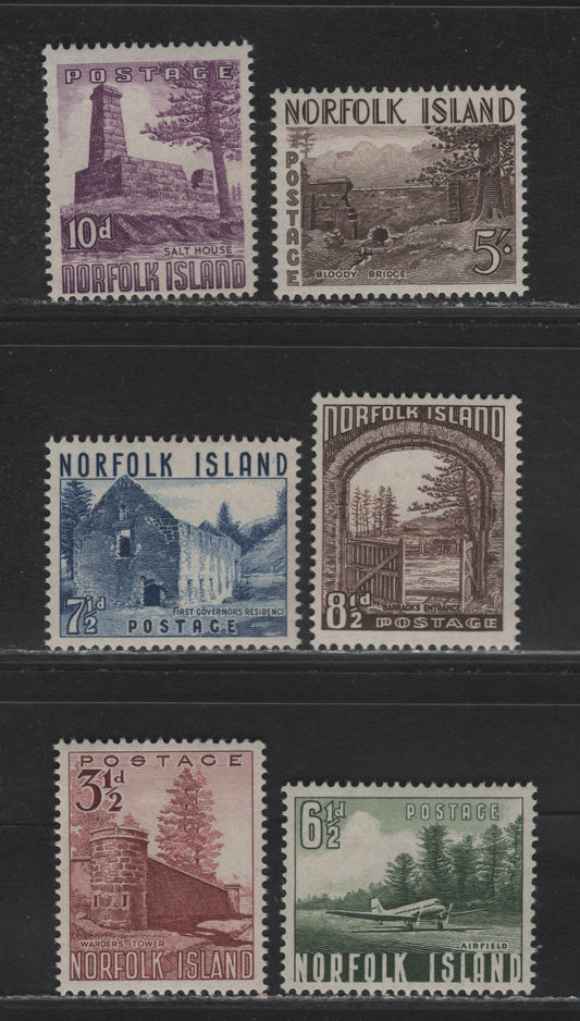 Lot 353 Norfolk Island (C) SG#13-18 3.5d - 5/- Brown Lake - Sepia , 1953 Pictorial Definitive Issue, 6 VFOG Singles