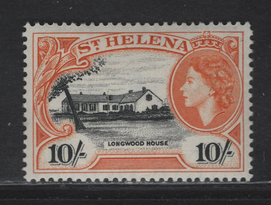 Lot 369 St. Helena (C)  SG#165 10/- Black & Yellow Orange Longwood House, 1953-1959 Pictorial Definitives, A VFNH Single