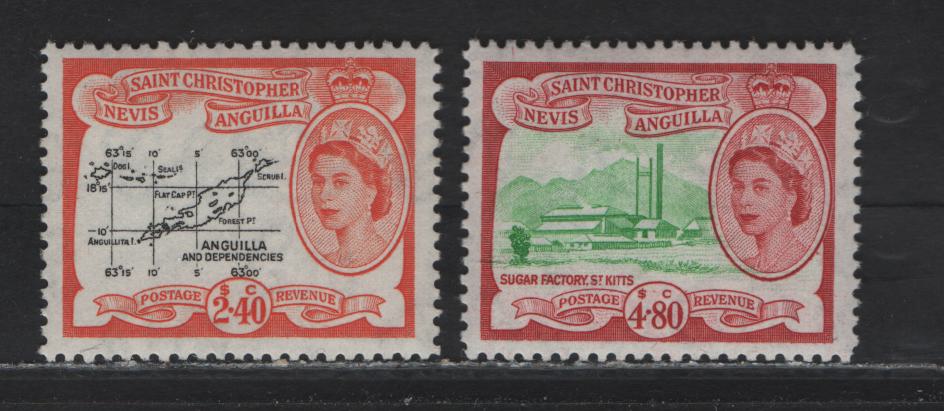 Lot 372 St. Kitts Nevis (C)  SG#117b-118 $2.40-$4.80 Black & Red-Orange Sugar Factory-Map Of Anguilla & Dependencies, 1954-1963 Pictorial Definitives, 2 VFNH Singles