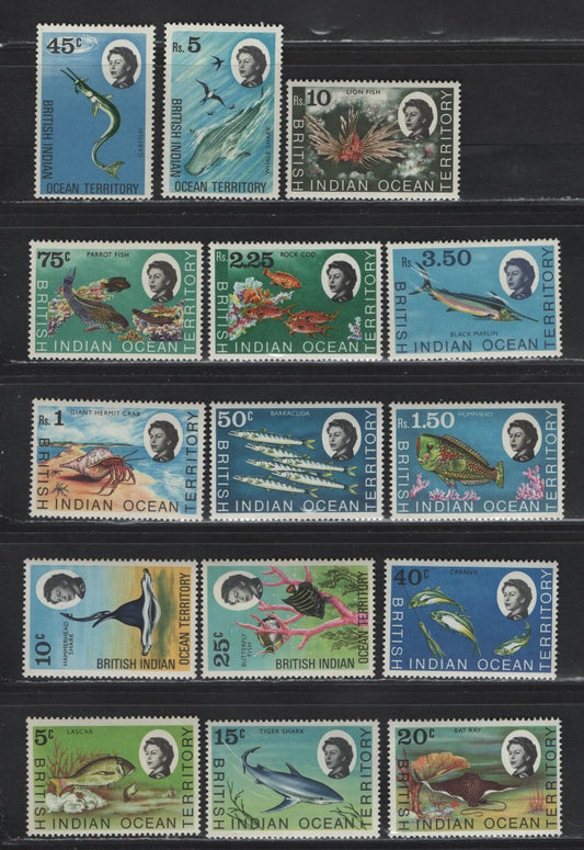 Lot 378 British Indian Ocean Territory  (C) SG#16-20, 21-23, 24, 25-30 5c-10r Multicoloured Lascar-Lionfish, 1968-1970 Marine Life Definitives, 15 VFNH Singles