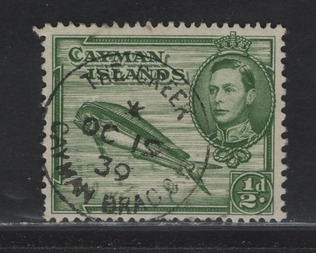 Lot 42 Cayman Islands (C)  SG#116 1/2d Green Dolphinfish, 1938-1948 Pictorial Issue, A Very Fine Used Single, Son December 19 1939 The Creek Cayman Brac CDS Cancel