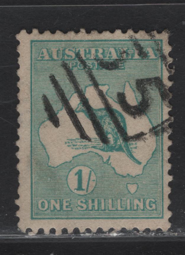 Lot 5 Australia (C)  SG#28 1/- Blue Green Kangaroo & Map, 1915 Kangaroo & Map Issue, A Fine Used Single, Rare Late Use of #35 barred Numeral Cancel For Buningong, 2nd Wmk