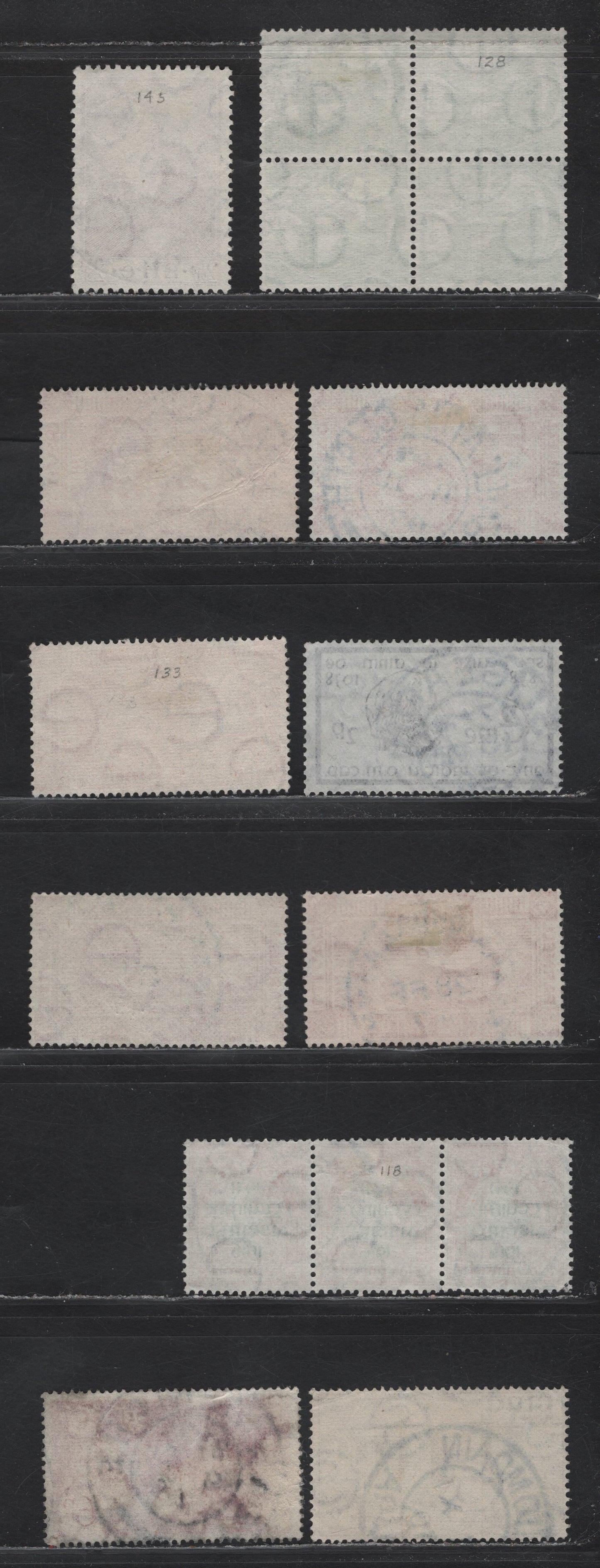 Lot 67 Ireland (C) SG#92, 107, 138, 142, 126, 133, 152 2d - 2.5d  Shannon Hydroelectric - Thomas Nueore, 1930-1952 Shannon Hydroelectric - Thomas Nueore Issues, 11 Very Fine Used Singles, Strip of 3 & Block of 4, Full Strikes of SON Town Cancels