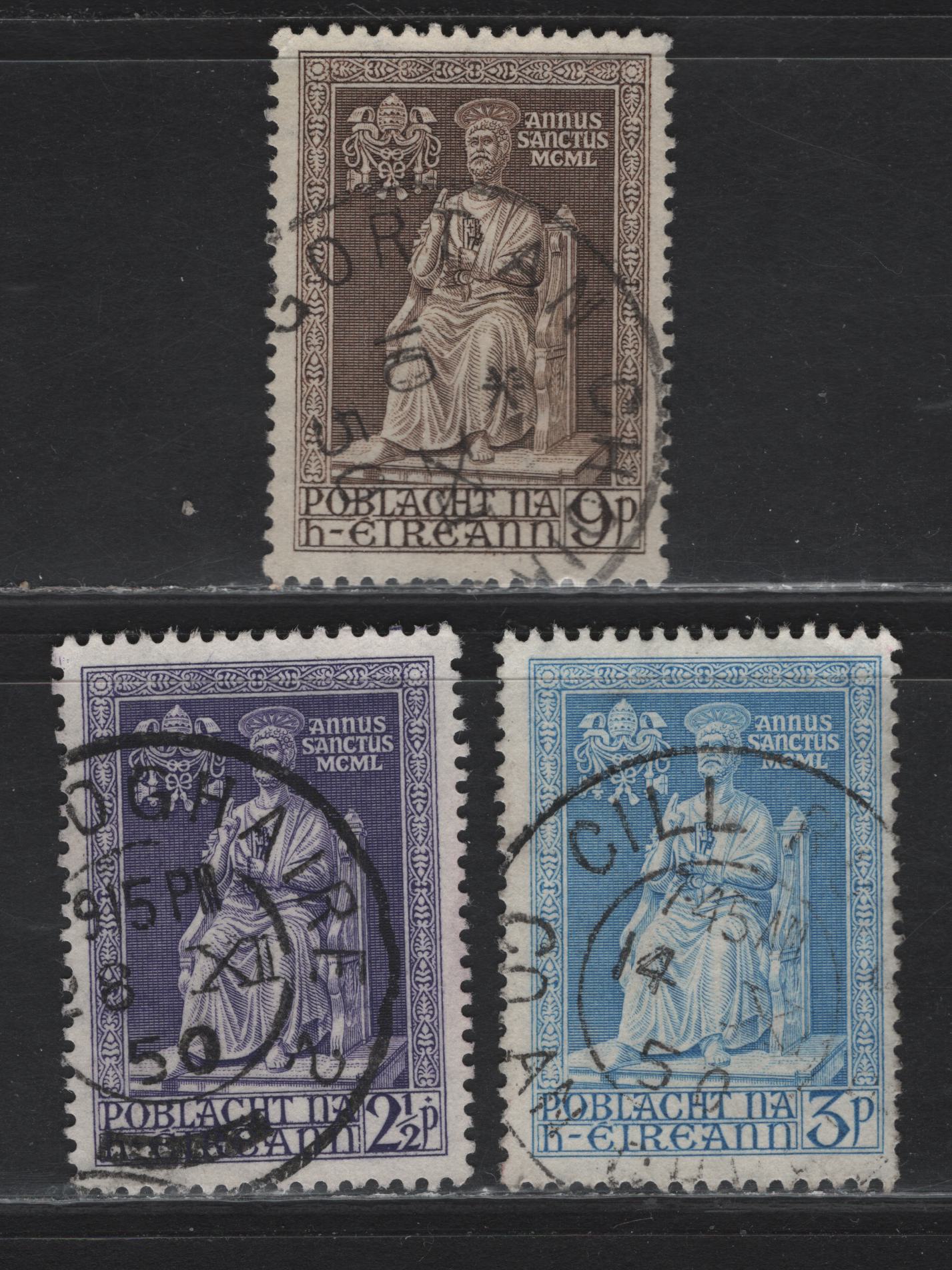 Lot 68 Ireland (C) SG#149-151 2.5d - 9d Violet - Brown Holy Year, 1950 Holy Year Issue, 3 Fine/Very Fine Used Singles, SON Cancels