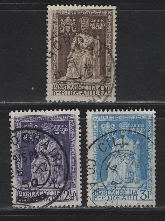 Lot 68 Ireland (C) SG#149-151 2.5d - 9d Violet - Brown Holy Year, 1950 Holy Year Issue, 3 Fine/Very Fine Used Singles, SON Cancels
