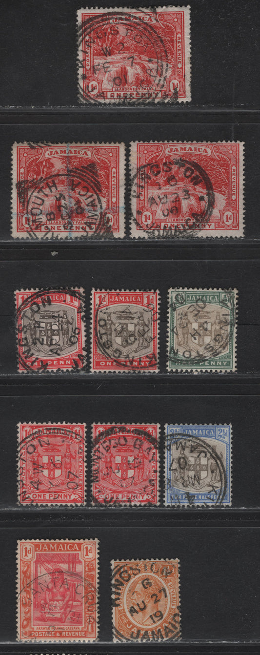 Lot 69 Jamaica (C) SG#31, 33-34, 39-40, 59, 95 1d Red- Carmine & Orange Llandovery Falls - Pictorials, 1900-1929 Llandovery Falls - Pictorial Issues, 9 Fine/Very Fine Used Singles, SON CDS & Squared Circle Cancels