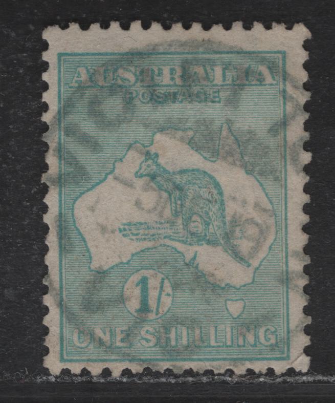 Lot 7 Australia (C)  SG#40aw 1/- Blue Green Kangaroo & Map, 1915-1927 Kangaroo & Map Issue, A Fine Used Single, Inverted 3rd Wmk, SON December 5 1919 Violet Town CDS Cancel