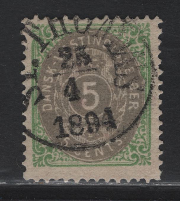 Lot 100 Danish West Indies SC#8 5c Green & Gray Numeral - Newspaper, 1874-1879 Numeral Issue, A Fine Used Single, SON April 25 1894 St Thomas Cancel