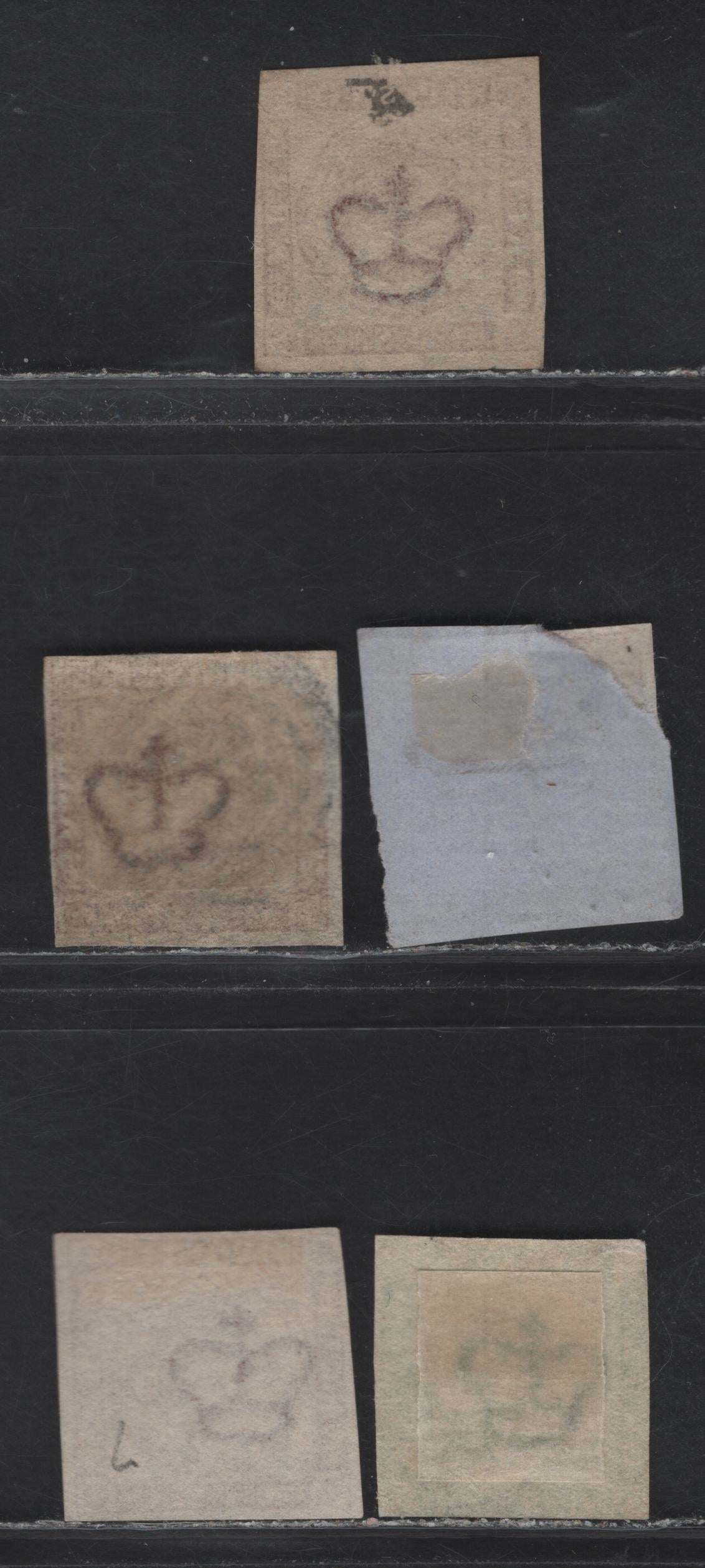 Lot 103 Denmark (C) SC#5a, 7a 8s - 4s Yellow Green - Brown Royal Emblems, 1854-1862 Royal Emblem Issue, 4 Very Good/Fine Used Singles, Dotting In Spandrels & Wavy Lines, SON 3 Ring Numeral Cancels