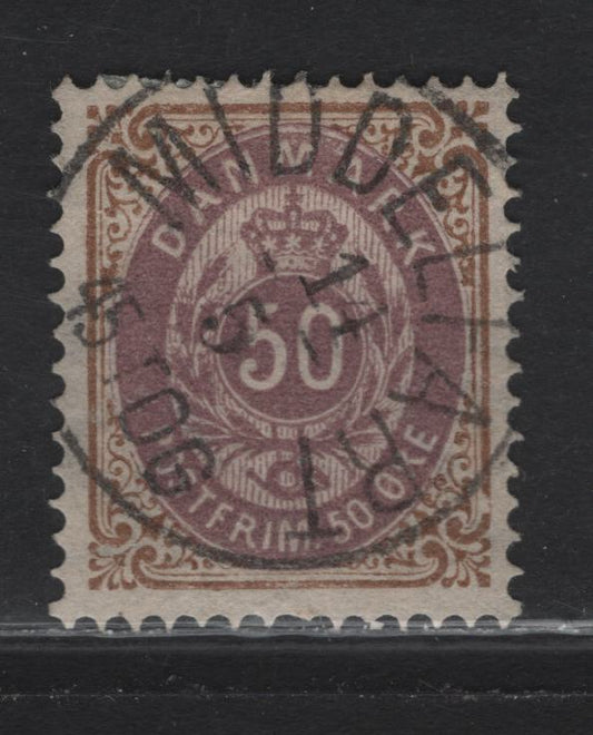Lot 105 Denmark SC#33 50o Brown & Violet Numeral, 1875-1879 Numeral Issue, A Very Fine Used Single, Lovely Example With SON Middeliart Cancel