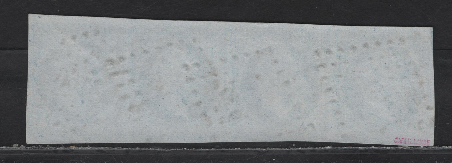 Lot 124 France SC#15a 20c - 40c Dark Blue Napoleon III, 1853-1860 Napoleon III Issue, A Fine Used Strip Of 4, Canceleld With 3160 Diagonal Dotted Cancel, Margins Are Clear To Just Touching On The Bottom of the Two Left Stamps