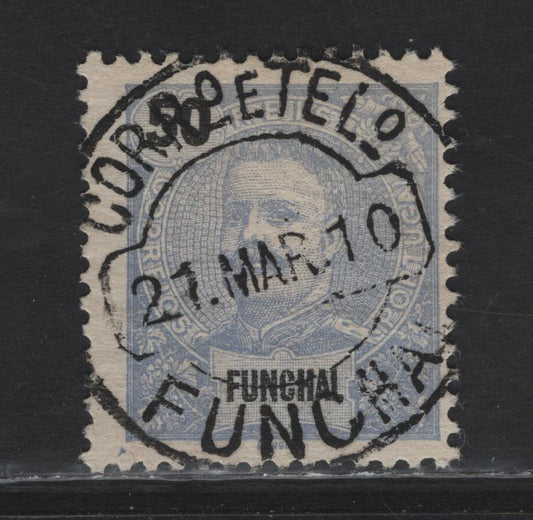 Lot 136 Funchal SC#22 50r Ultramarine - Violet & Blue Green King Carlos, 1897-1905 King Carlos Keyplate Issue, A Fine Used Single, SON March 21 1910 Funchal CDS