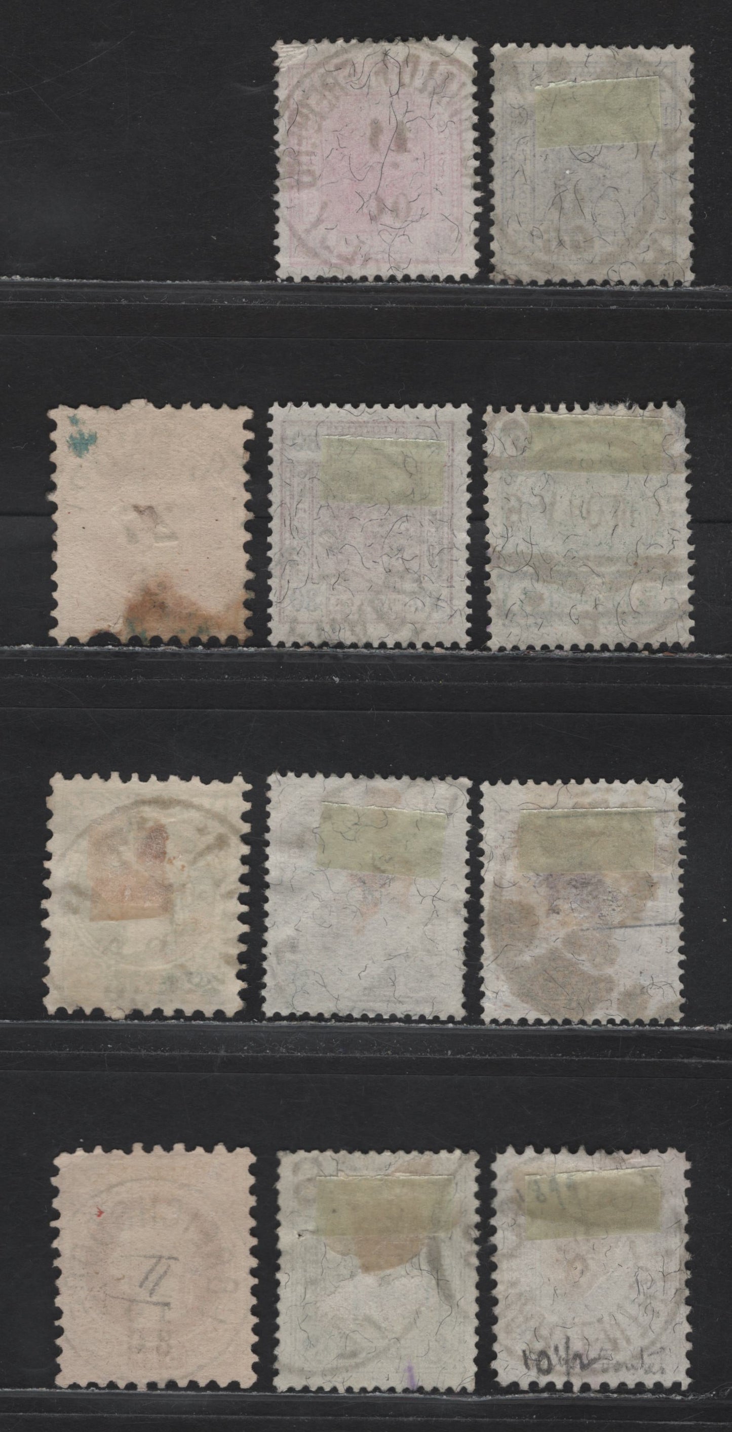 Lot 137 Austria SC#29a, 35-36, 70, 75, 77-78, 81-82,c, 89 5k - 5h Rose - Dark Blue Green Franz Josef, 1862-1907 Franz Josef Issues, 11 Fine/Very Fine Used Singles, Coarse Print, SONTown Cancels Including Szent Endri (Hungary) & Ebreichsdorf