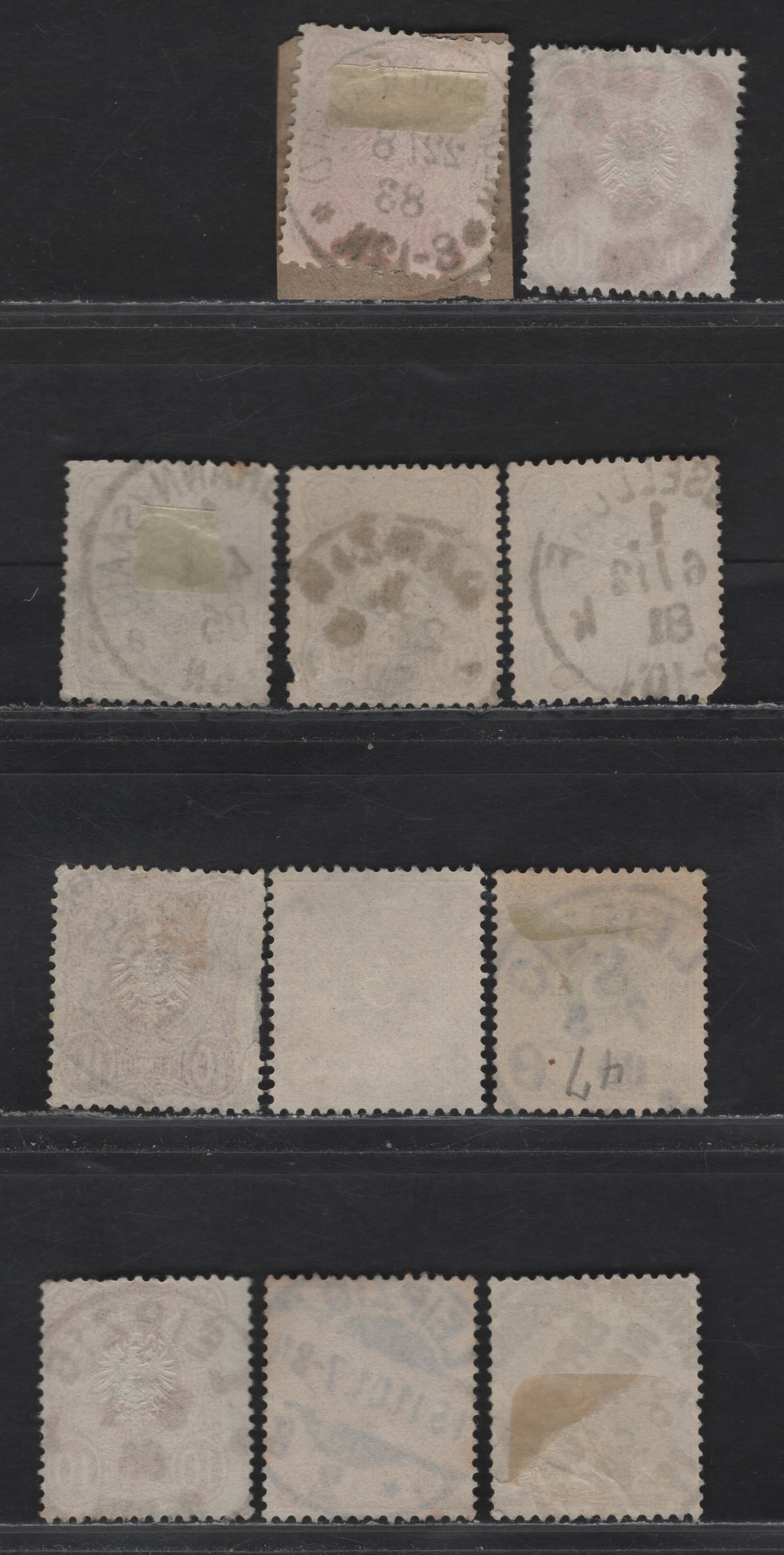 Lot 159 Germany SC#39/50 3pf-25pf  1880-1900 Embossed Eagle Issue Without Final E In Pfennige & Typographed Numeral & Arms Issue, 12 Fine & VF Singles All With SON CDS Town Cancels, Including German-America Steamship Cancel on 20pf