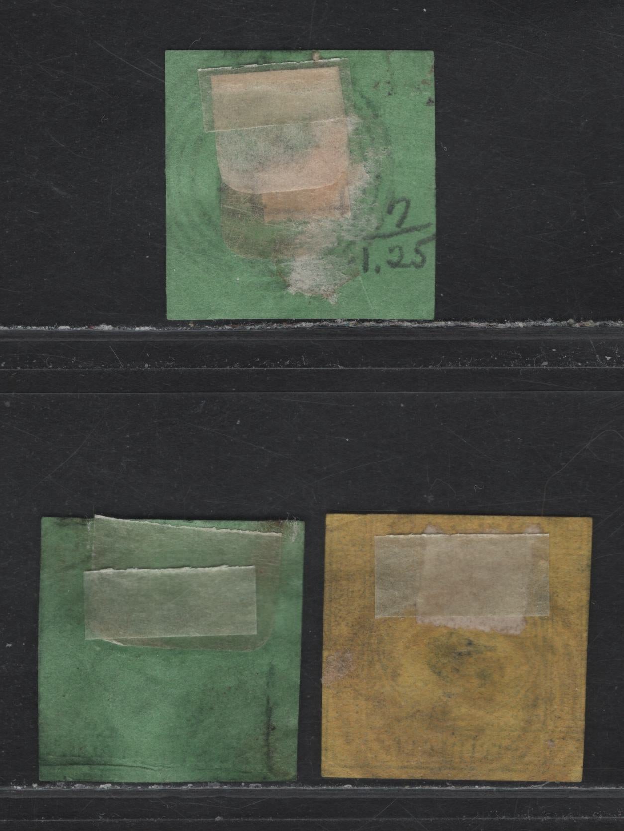 Lot 16 Germany - Baden SC#1f2, 7 3kr Black on Yellow & Black on Green Numeral, 1851-1858 Numeral Issue, 3 Very Good Used Singles, VG Used Examples With SON 5-Ringed Numeral Cancels Include:, 8 - Baden, 133 Sinsheim & 115 - Rastatt